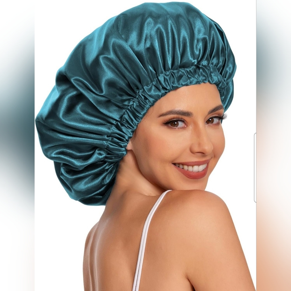 Teal Satin Hair Bonnet